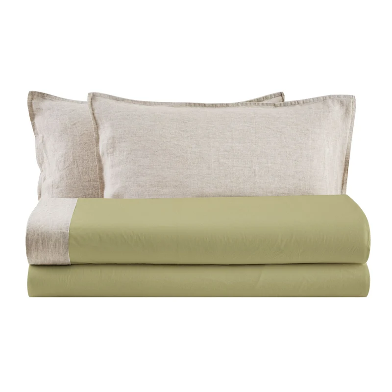 Completo Lenzuola in Cotone StoneWash con Balza in Lino - Sierra