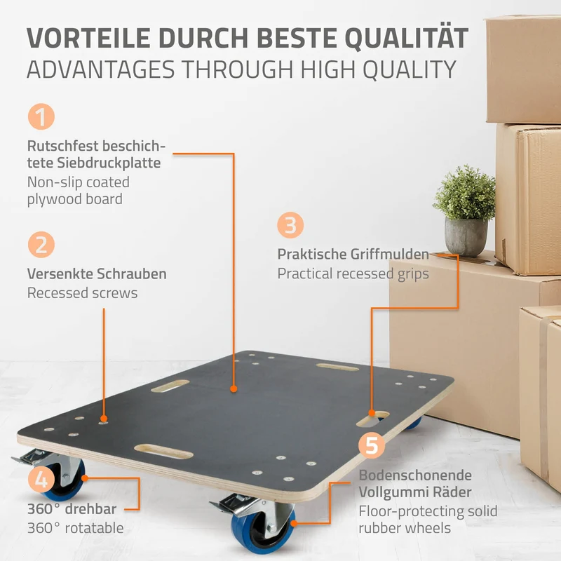 Rollbrett Möbelroller 60 x 80 cm aus Multiplex mit Feststellbremsen Tragkraft 800 kg