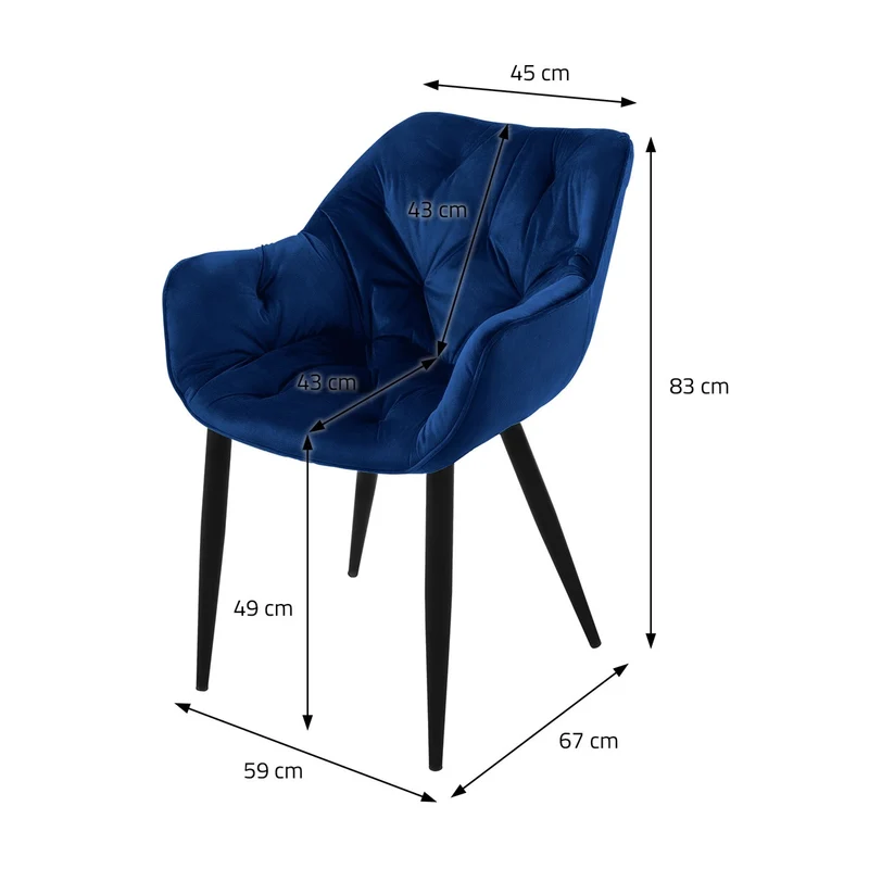 B-Ware Esszimmerstuhl 2er Set Große Rauten Steppung mit Rücken- und Armlehnen Dunkelblau Küchenstuhl mit Microfaser-Samtbezug ML-Design