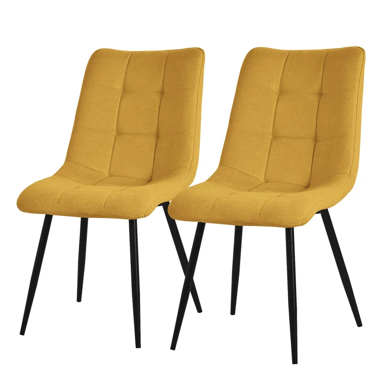 Esszimmerstühle 2er Set Senfgelb Küchenstuhl mit Polyesterbezug und Stahlbeinen ML-Design