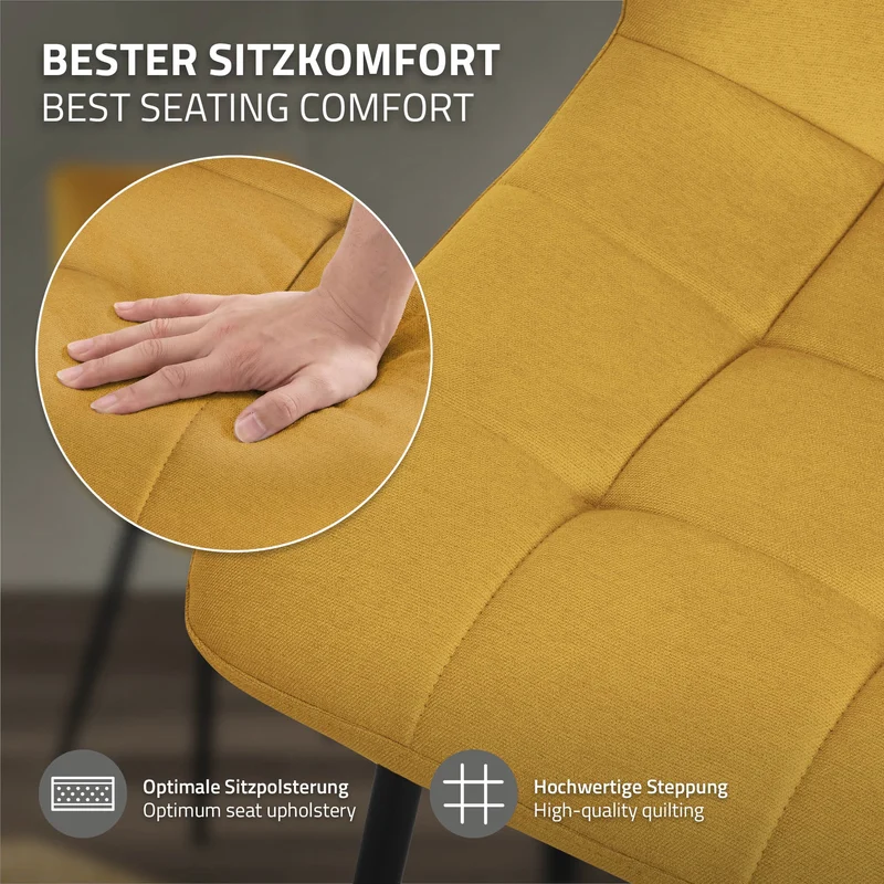 Esszimmerstühle 2er Set Senfgelb Küchenstuhl mit Polyesterbezug und Stahlbeinen ML-Design
