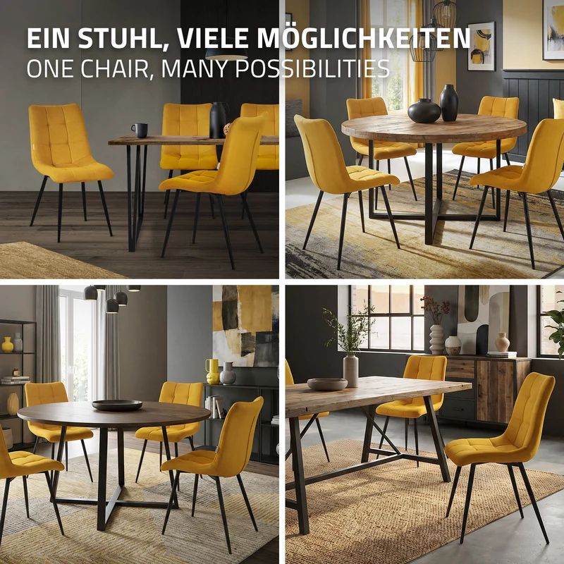 Esszimmerstühle 2er Set Senfgelb Küchenstuhl mit Polyesterbezug und Stahlbeinen ML-Design