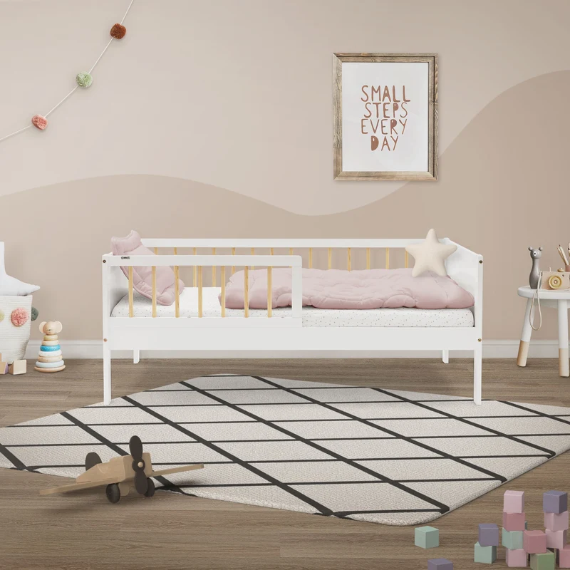 Kinderbett 70x140 cm mit Lattenrost und Rausfallschutz Weiß/Natur Kiefernholz ML-Design