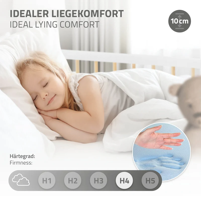 Kinderbett 80x160 cm mit Matratze, Lattenrost und Rausfallschutz in Weiß/Natur ML-Design