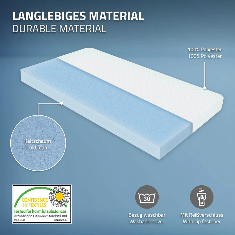 Kinderbett 80x160 cm mit Matratze, Lattenrost und Rausfallschutz in Weiß/Natur ML-Design