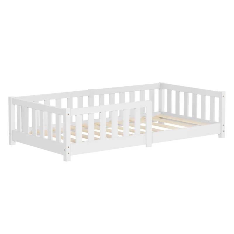 Kinderbett 80x160 cm mit Lattenrost und Rausfallschutz Weiß Kiefernholz ML-Design