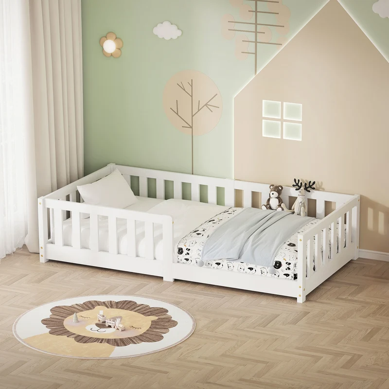 Kinderbett 80x160 cm mit Lattenrost und Rausfallschutz Weiß Kiefernholz ML-Design