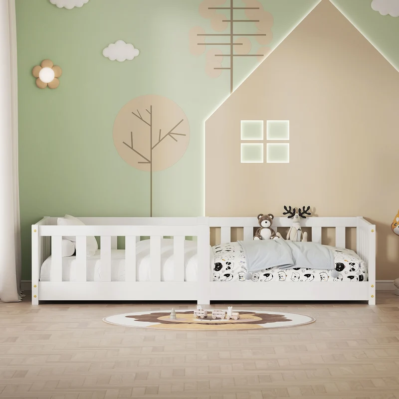 Kinderbett 80x160 cm mit Lattenrost und Rausfallschutz Weiß Kiefernholz ML-Design