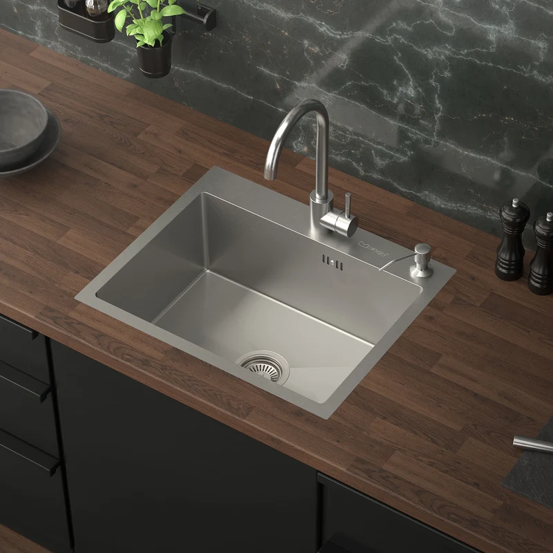 B-Ware Einbauspüle 55x45 cm Silber mit Ablaufgarnitur und Seifenspender Küchenspüle aus Edelstahl ML-Design