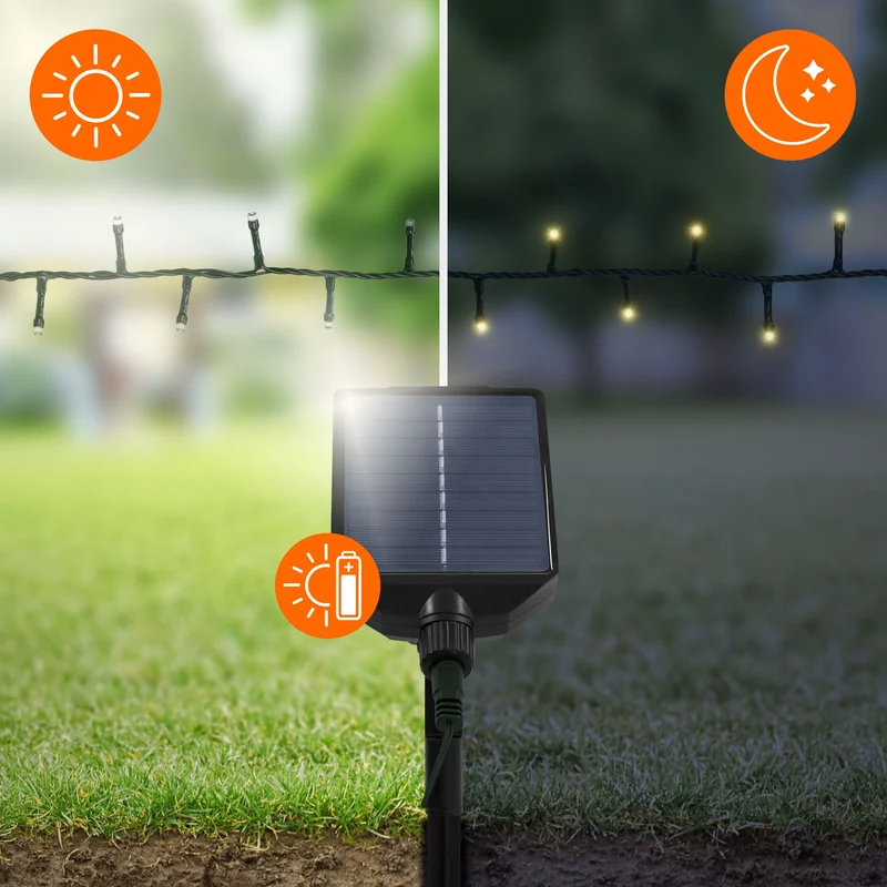 LED Solar Cluster Lichterkette 16 m mit 800 warmweißen LEDs 13 Modi & Timer