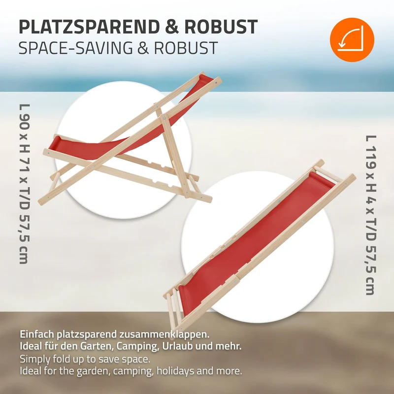 Gartenstuhl Strandliege Liegestuhl Sonnenliege Rot aus Holz klappbar