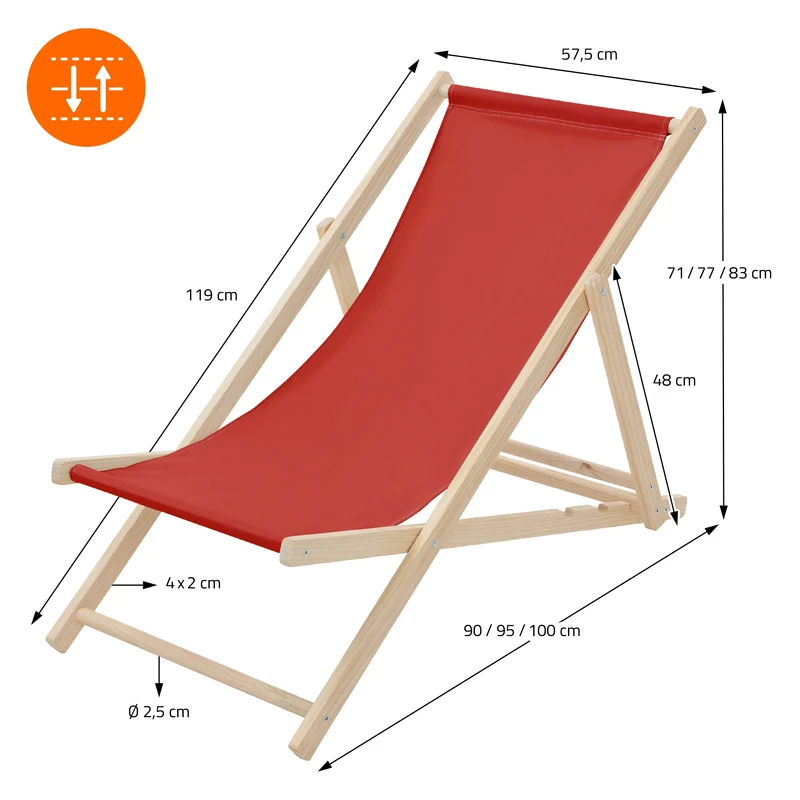 Gartenstuhl Strandliege Liegestuhl Sonnenliege Rot aus Holz klappbar