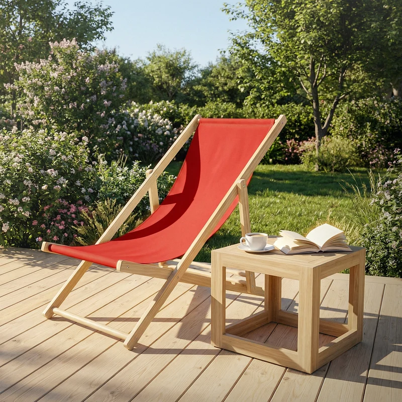 Gartenstuhl Strandliege Liegestuhl Sonnenliege Rot aus Holz klappbar