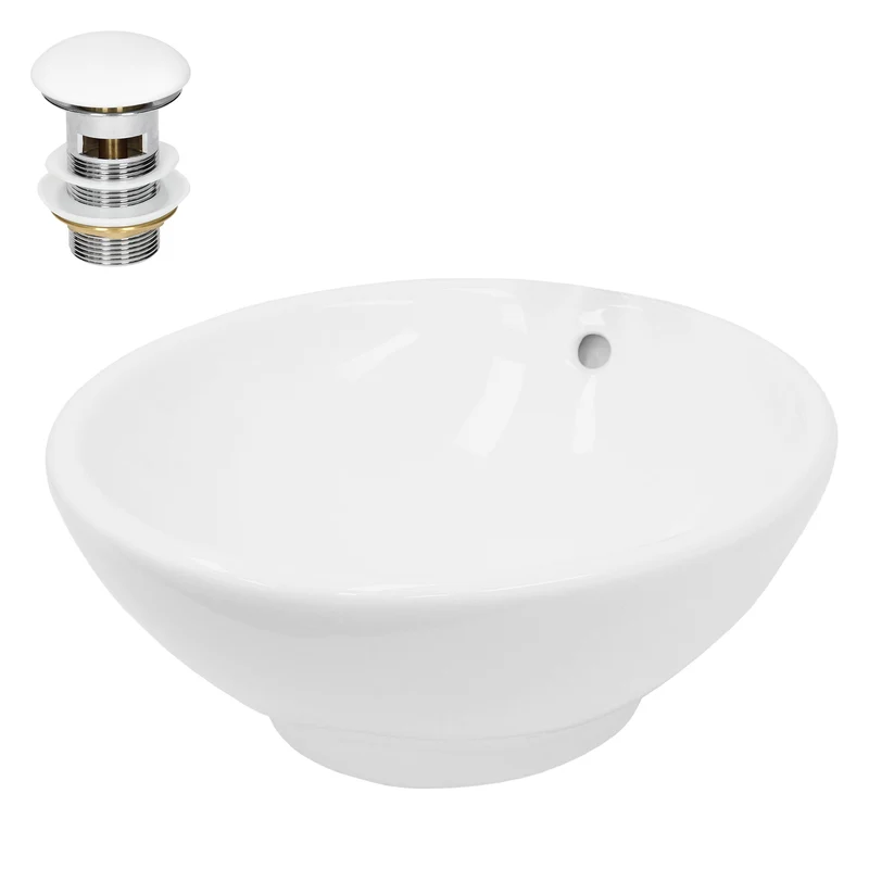LuxeBath | Waschbecken Rund inkl. Überlauf Ø 420x170 mm aus Keramik Waschplatz Handwaschbecken für das Badezimmer