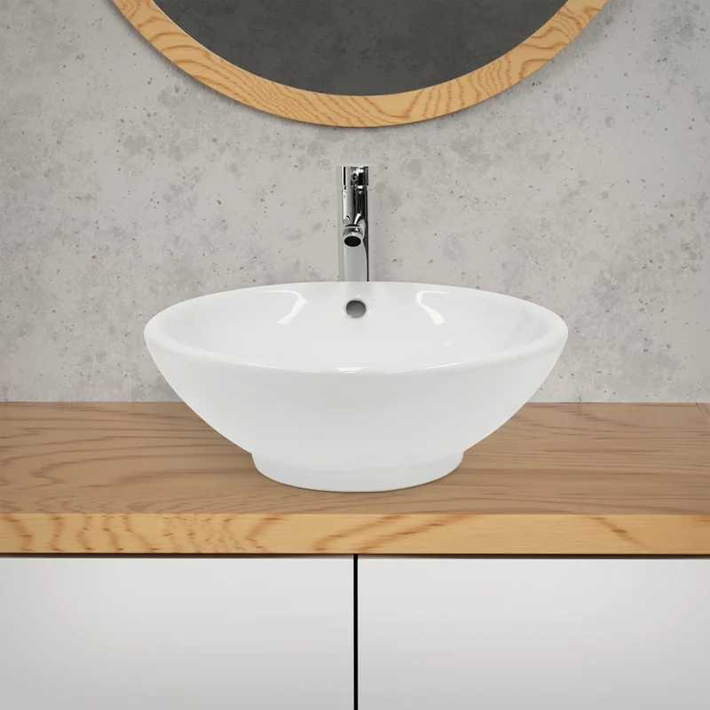 LuxeBath | Waschbecken Rund inkl. Überlauf Ø 420x170 mm aus Keramik Waschplatz Handwaschbecken für das Badezimmer