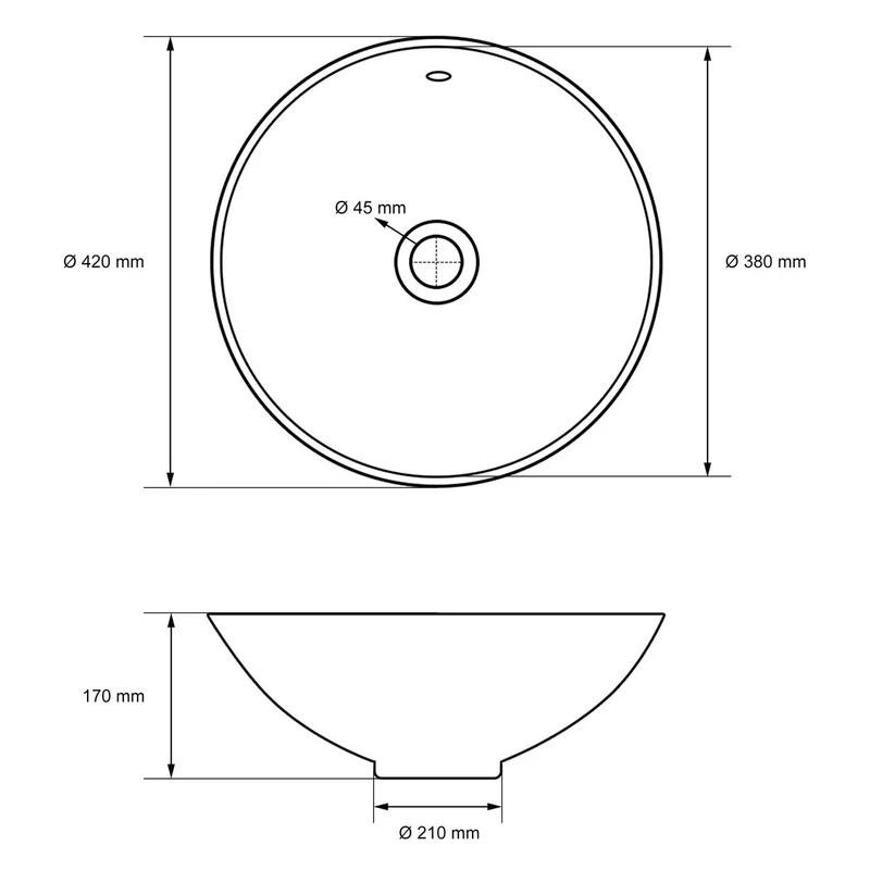 LuxeBath | Waschbecken Rund inkl. Überlauf Ø 420x170 mm aus Keramik Waschplatz Handwaschbecken für das Badezimmer