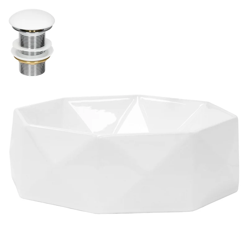 LuxeBath | Waschbecken Diamantform ohne Überlauf Ø 420x135 mm aus Keramik Waschplatz Handwaschbecken für das Badezimmer