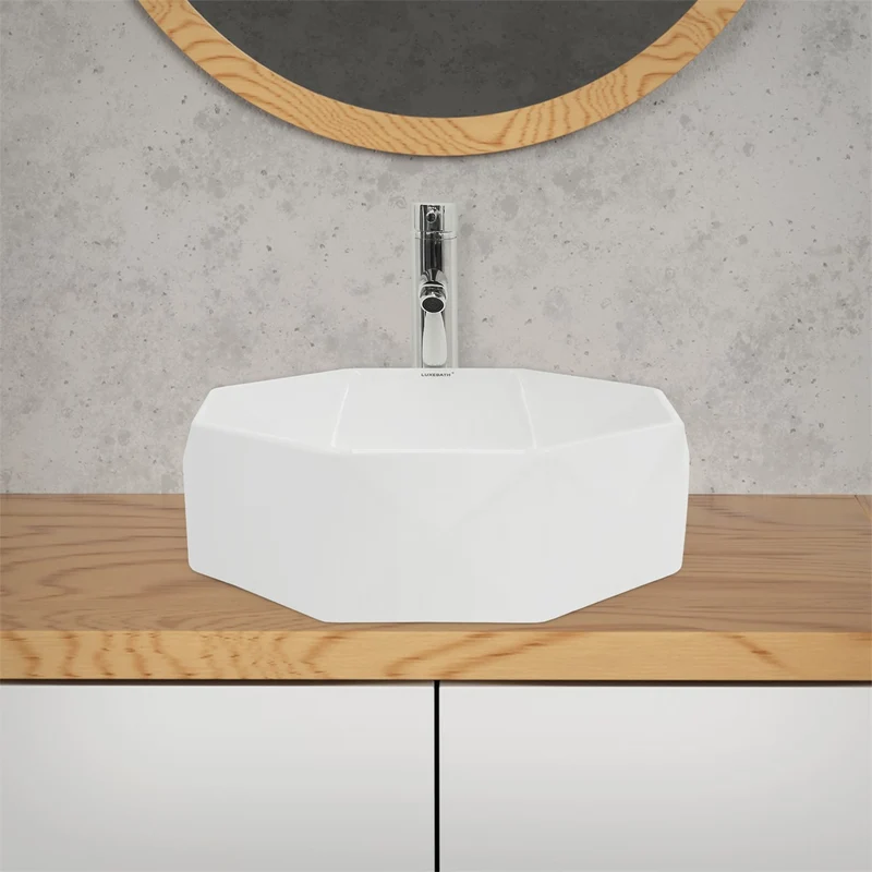 LuxeBath | Waschbecken Diamantform ohne Überlauf Ø 420x135 mm aus Keramik Waschplatz Handwaschbecken für das Badezimmer
