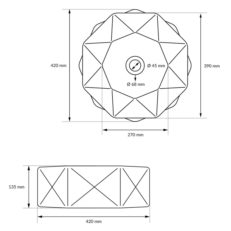 LuxeBath | Waschbecken Diamantform ohne Überlauf Ø 420x135 mm aus Keramik Waschplatz Handwaschbecken für das Badezimmer