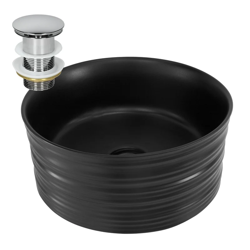 LuxeBath | Waschbecken Rund ohne Überlauf Ø 410x180 mm aus Keramik Waschplatz Handwaschbecken für das Badezimmer