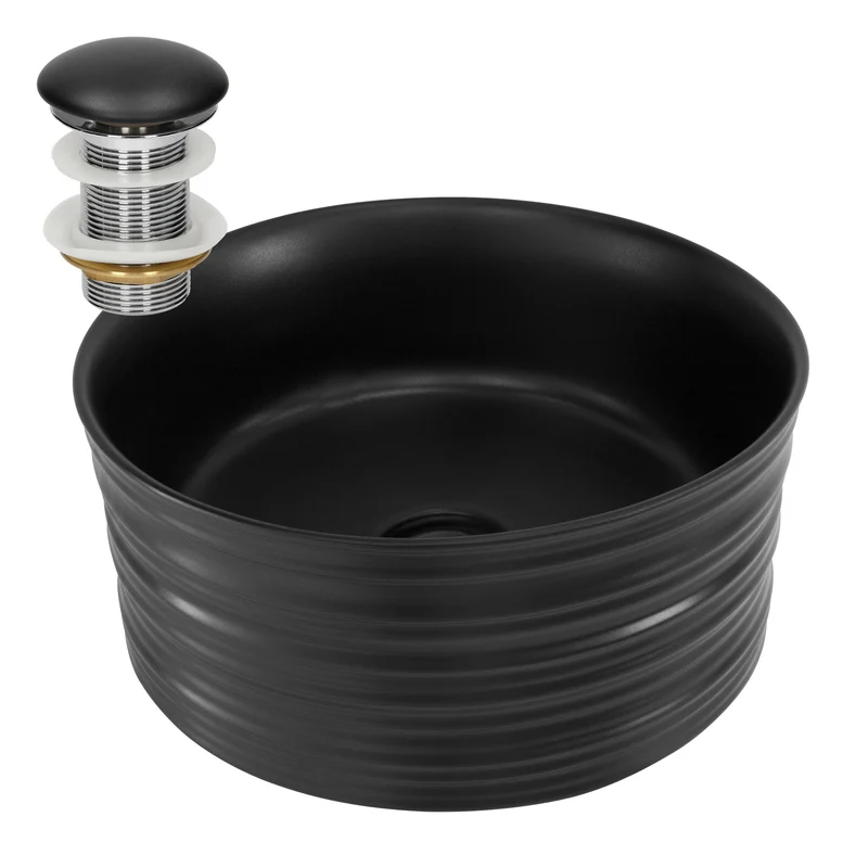 LuxeBath | Waschbecken Rund ohne Überlauf Ø 410x180 mm aus Keramik Waschplatz Handwaschbecken für das Badezimmer
