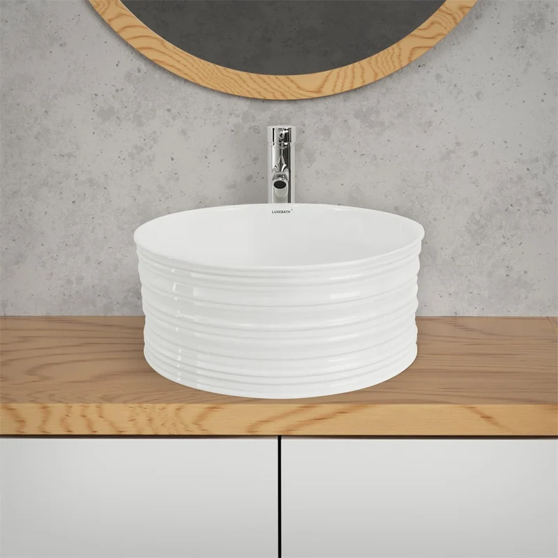 LuxeBath | Waschbecken Rund ohne Überlauf Ø 410x180 mm aus Keramik Waschplatz Handwaschbecken für das Badezimmer