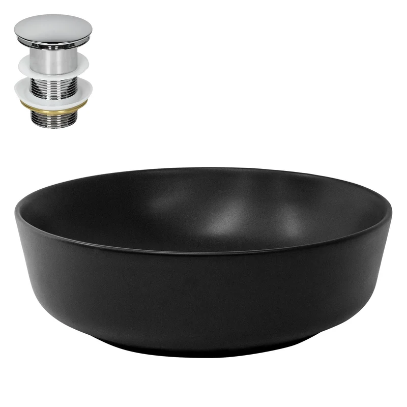 LuxeBath | Waschbecken Rund ohne Überlauf Ø 400x135 mm aus Keramik Waschplatz Handwaschbecken für das Badezimmer