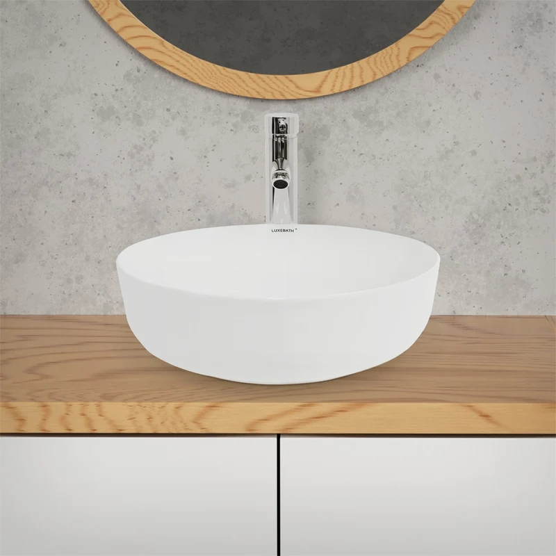 LuxeBath | Waschbecken Rund ohne Überlauf Ø 400x135 mm aus Keramik Waschplatz Handwaschbecken für das Badezimmer