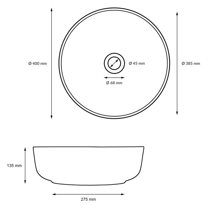 LuxeBath | Waschbecken Rund ohne Überlauf Ø 400x135 mm aus Keramik Waschplatz Handwaschbecken für das Badezimmer