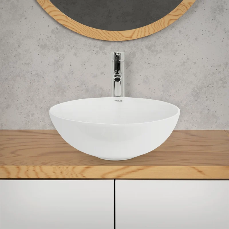 LuxeBath | Waschbecken Rund ohne Überlauf aus Keramik Waschplatz Handwaschbecken für das Badezimmer