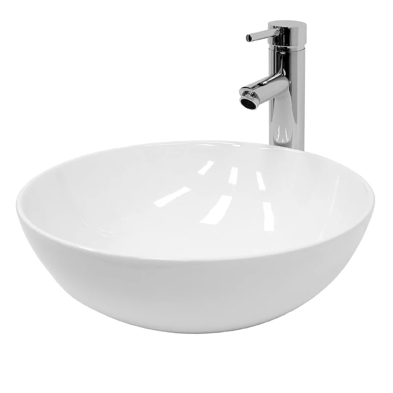 Waschbecken inkl. Ablaufgarnitur Silber ohne Überlauf Ø 40x14,7 cm Weiß aus Keramik LuxeBath