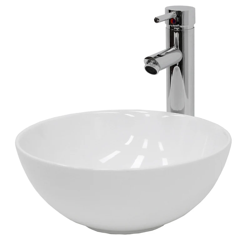 Waschbecken inkl. Ablaufgarnitur Silber ohne Überlauf Ø 32x13,5 cm Weiß aus Keramik LuxeBath