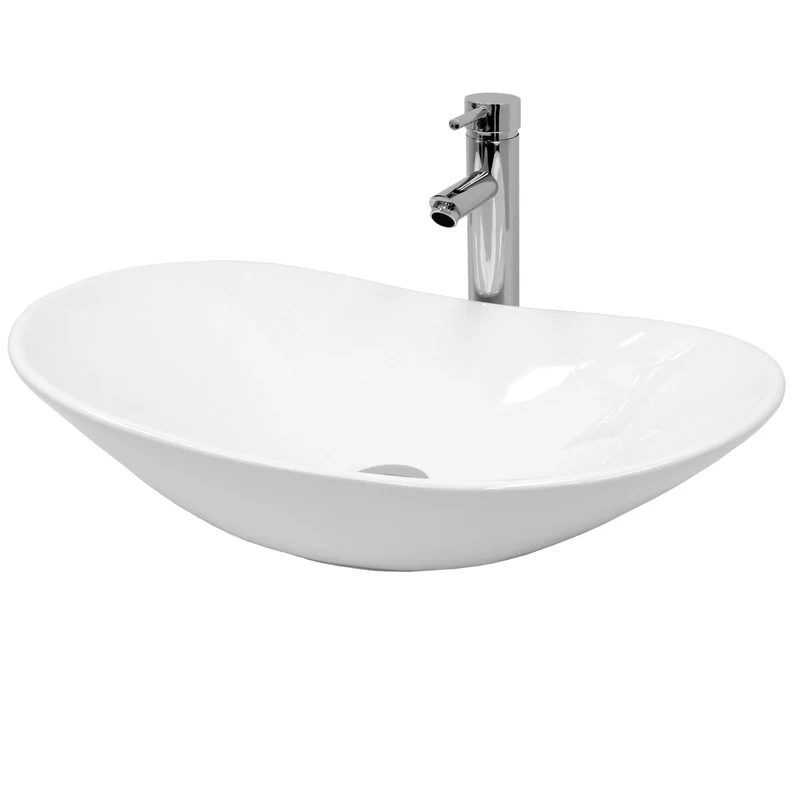 Waschbecken inkl. Ablaufgarnitur Weiß ohne Überlauf 64x36,5x13 cm Weiß aus Keramik LuxeBath