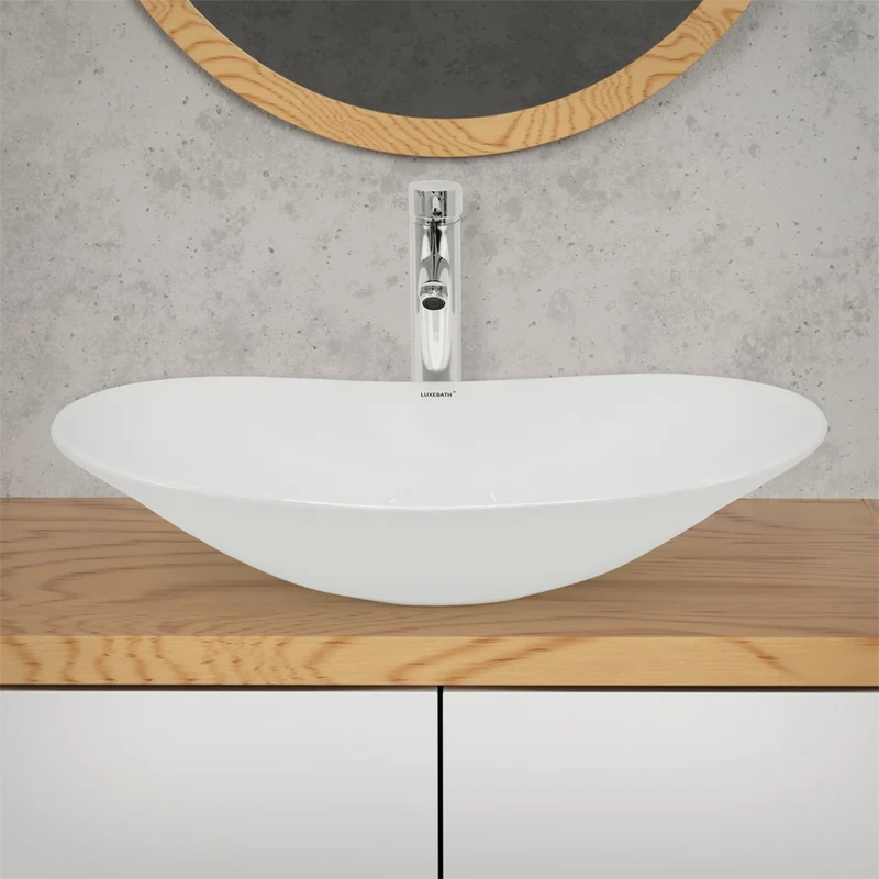 LuxeBath | Waschbecken Oval ohne Überlauf aus Keramik Waschplatz Handwaschbecken für das Badezimmer