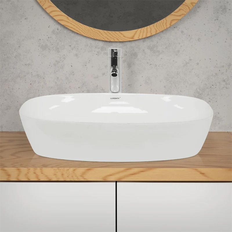 LuxeBath | Waschbecken Oval oder Rund ohne Überlauf aus Keramik Waschplatz Handwaschbecken für das Badezimmer