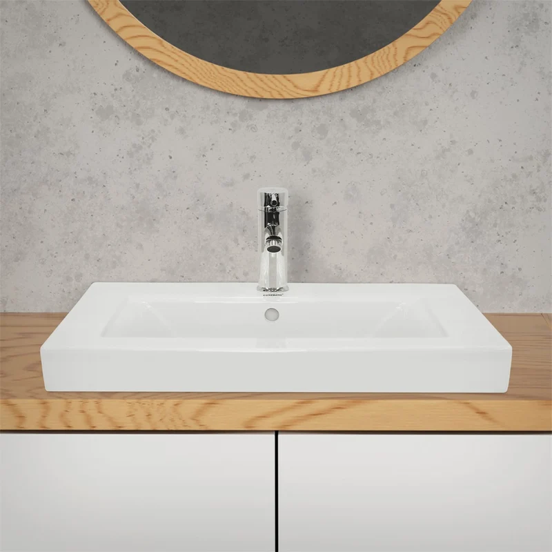 LuxeBath | Waschbecken Eckig mit Überlauf aus Keramik Waschplatz Handwaschbecken für das Badezimmer