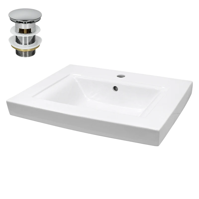 LuxeBath | Waschbecken Eckig mit Überlauf aus Keramik Waschplatz Handwaschbecken für das Badezimmer