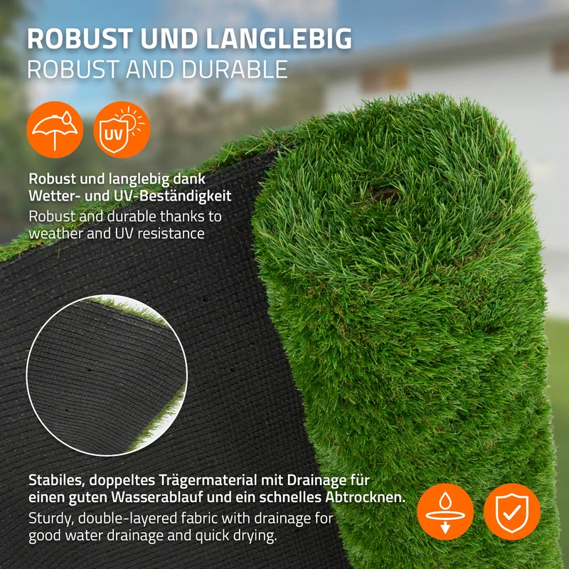 Rasenteppich Kunstrasen-Rolle 100x1000 cm 10m² Grün, wetterfest, 18mm, Grasmatte Meterware, Kunstgras