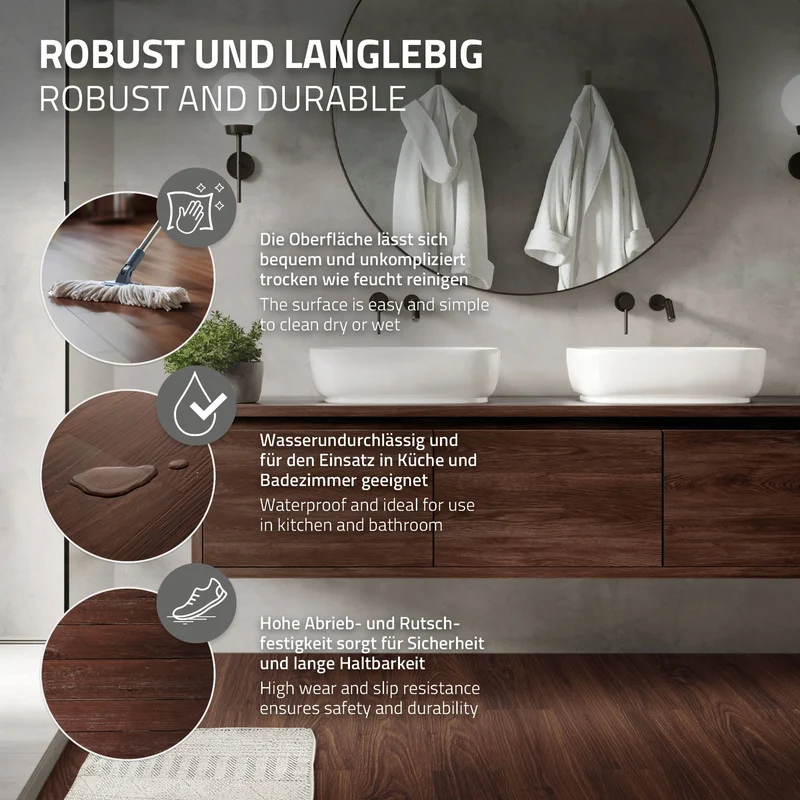 3er Set Deluxe PVC Klebevinylboden für 2,23 m² Rot-Braun Nuss 2 mm dick ML-Design