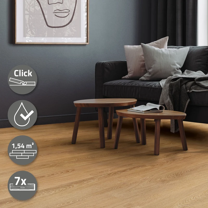 PVC Vinylboden Bodenbelag Set 7 Dielen 4,2mm für 1,54m² mit Klick-System Eiche Sandbar ML-Design