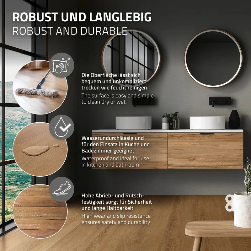 PVC Vinylboden Bodenbelag 4er Set 7 Dielen 4,2mm für 1,54m² mit Klick-System Eiche Sandbar ML-Design