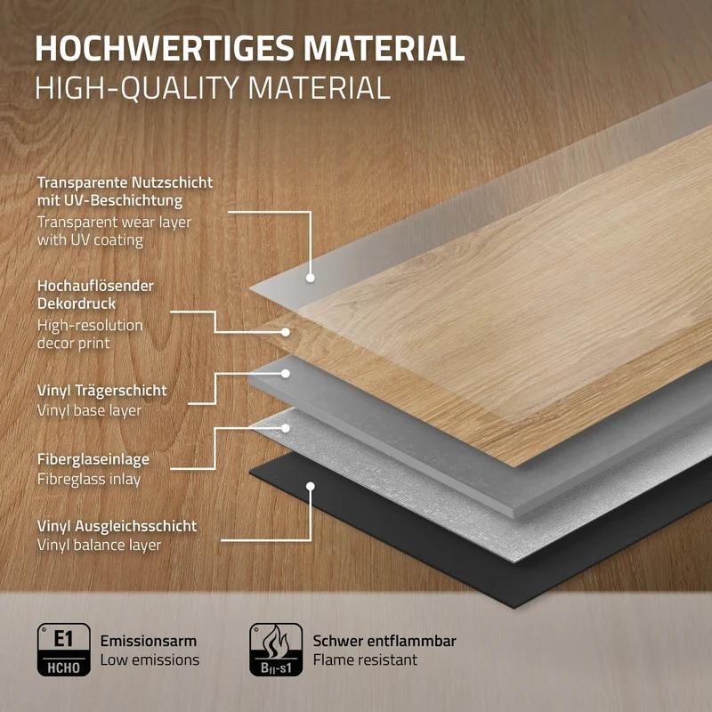 PVC Vinylboden Bodenbelag 4er Set 7 Dielen 4,2mm für 1,54m² mit Klick-System Eiche Sandbar ML-Design
