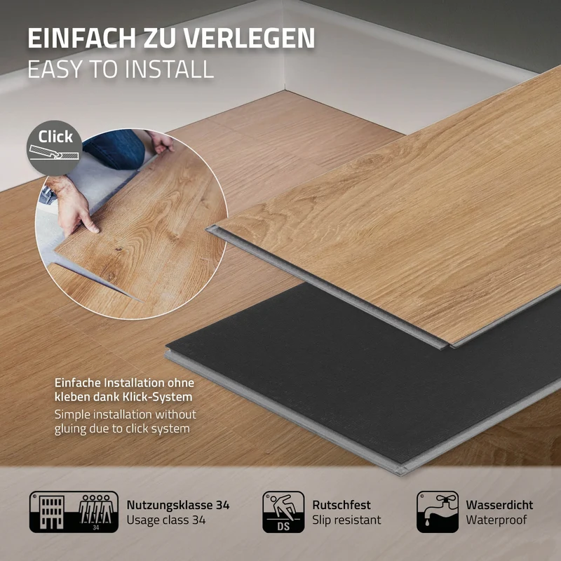 PVC Vinylboden Bodenbelag 3er Set 7 Dielen 4,2mm für 1,54m² mit Klick-System Eiche Sandbar ML-Design