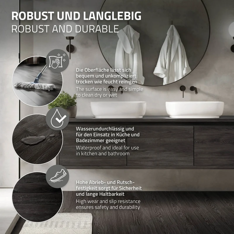 Deluxe PVC Klebevinylboden für 2,23 m² Eiche Dunkelgrau 2 mm dick ML-Design