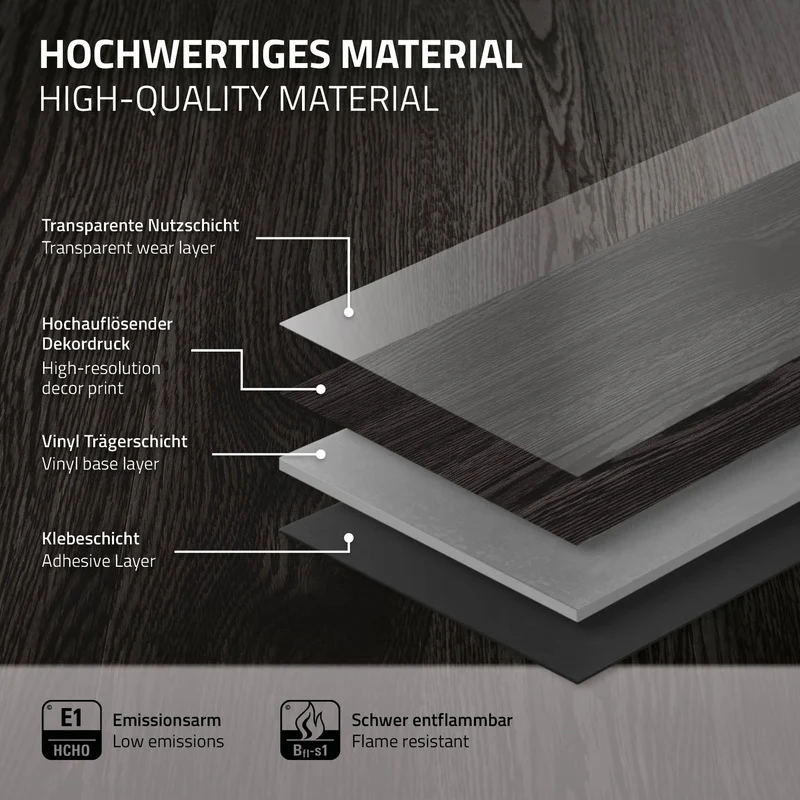 Deluxe PVC Klebevinylboden für 2,23 m² Eiche Dunkelgrau 2 mm dick ML-Design