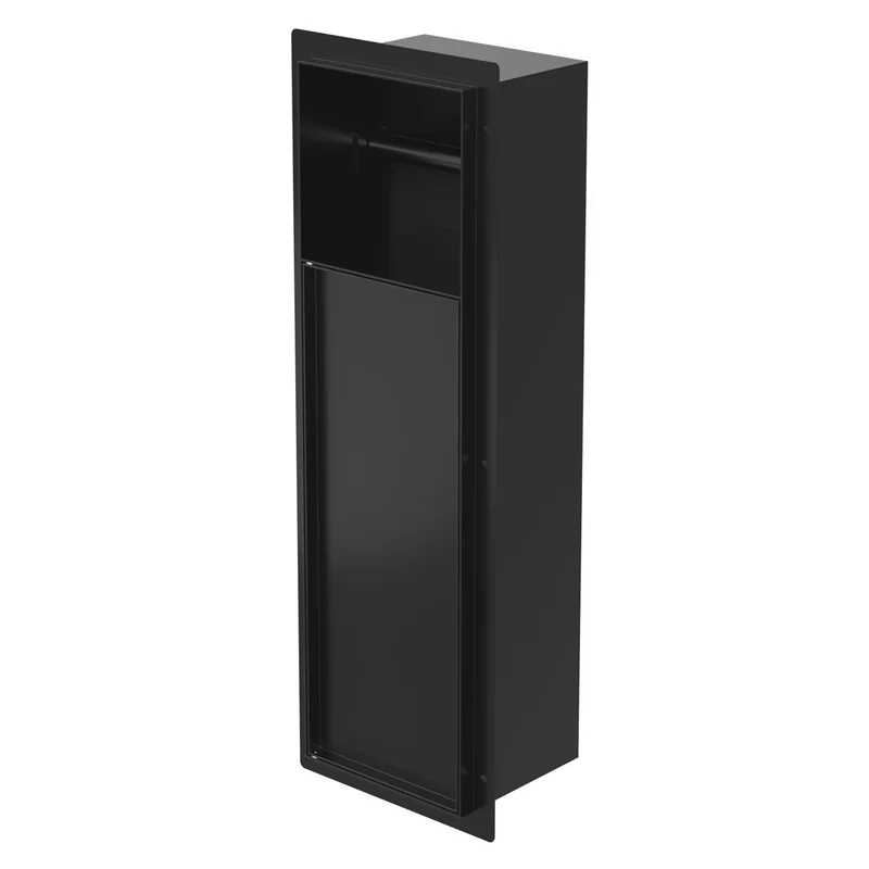 Unterputz-Schrankmodul 60x20x14 cm, Schwarz matt, Edelstahl, WC Wandnische LuxeBath