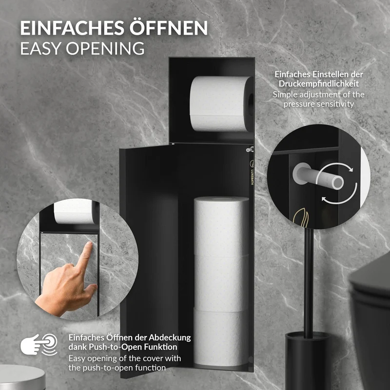Unterputz-Schrankmodul 60x20x14 cm, Schwarz matt, Edelstahl, WC Wandnische LuxeBath