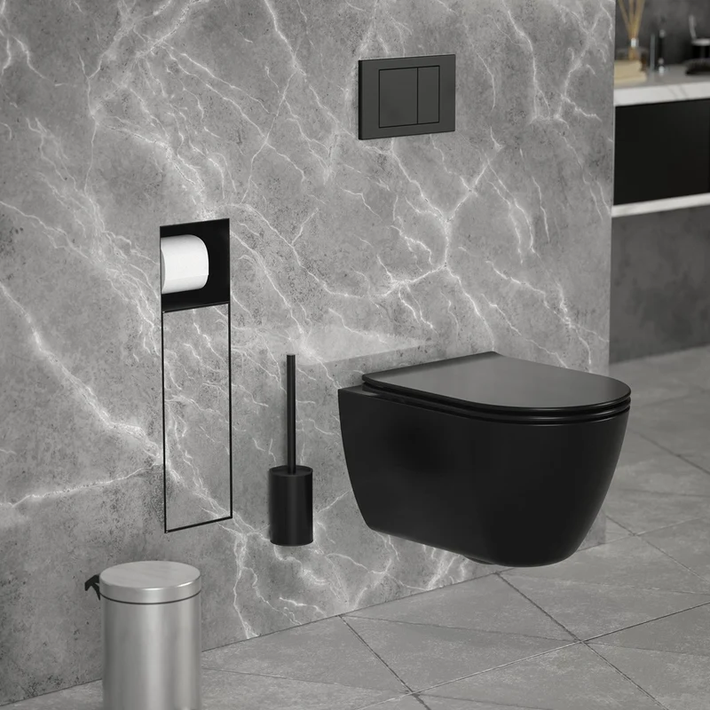 Unterputz-Schrankmodul 60x20x14 cm, Schwarz matt, Edelstahl, WC Wandnische LuxeBath