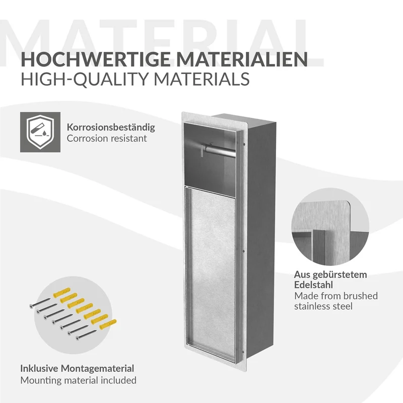 Unterputz-Schrankmodul befliesbar 60x20x14cm, Silber, Edelstahl WC Wandnische LuxeBath