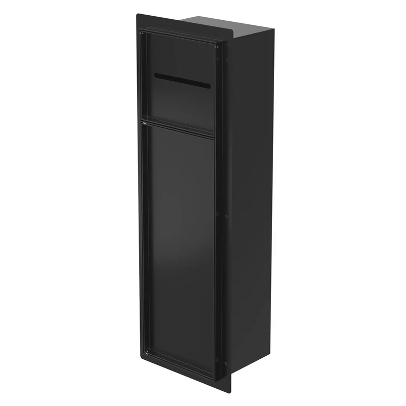 Unterputz-Schrankmodul 60x20x14 cm, Schwarz matt, Edelstahl, WC Wandnische LuxeBath